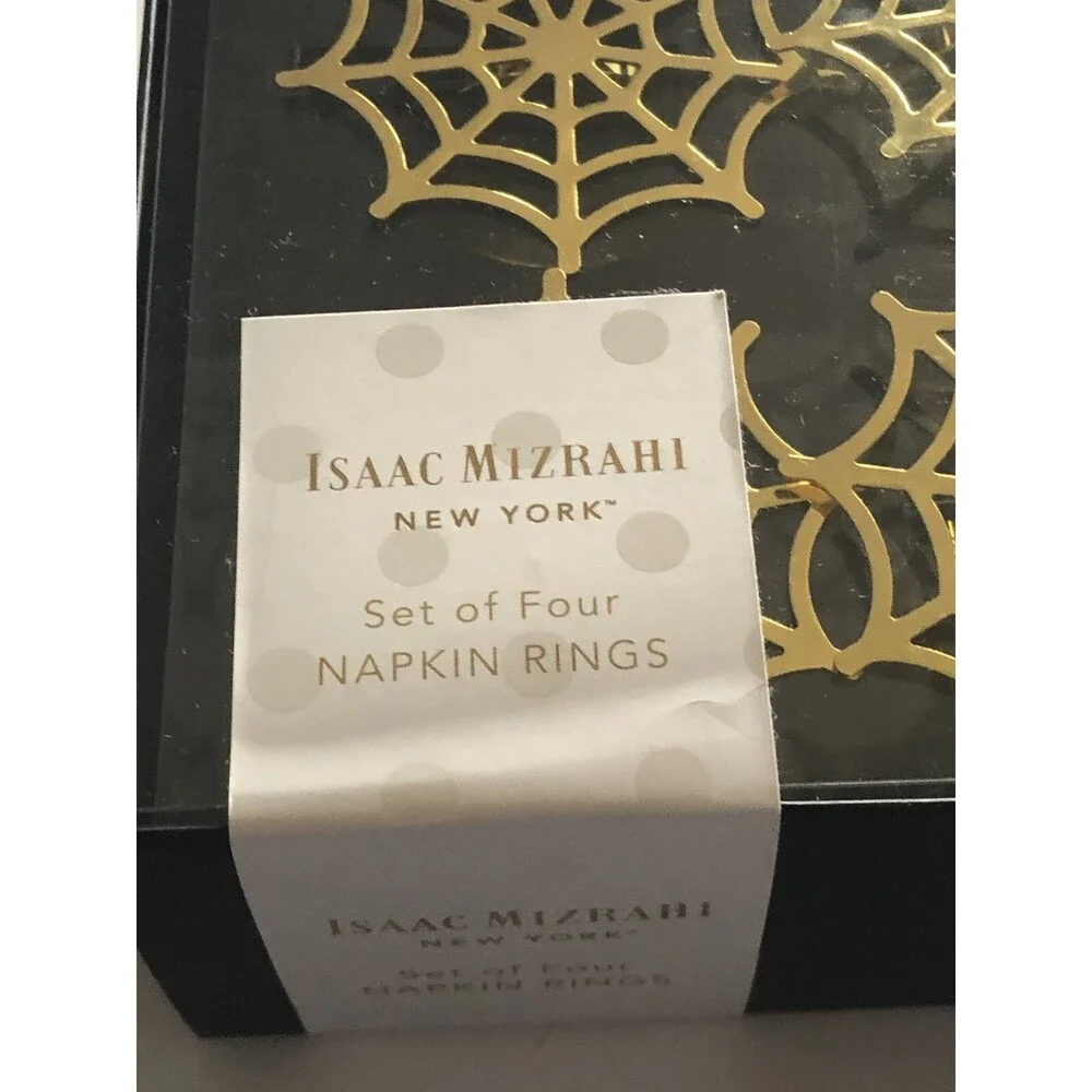 Isaac Mizrahi Halloween Spider Web Gold Tone Set Of 4 Napkin Rings Scary Spooky